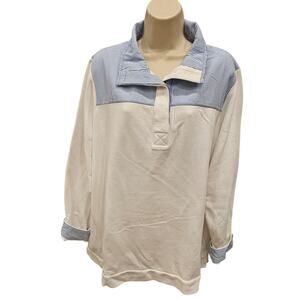 NWT crown ivy Harper 3X womens 1/4 button sweater chambray trim flip cuff warm